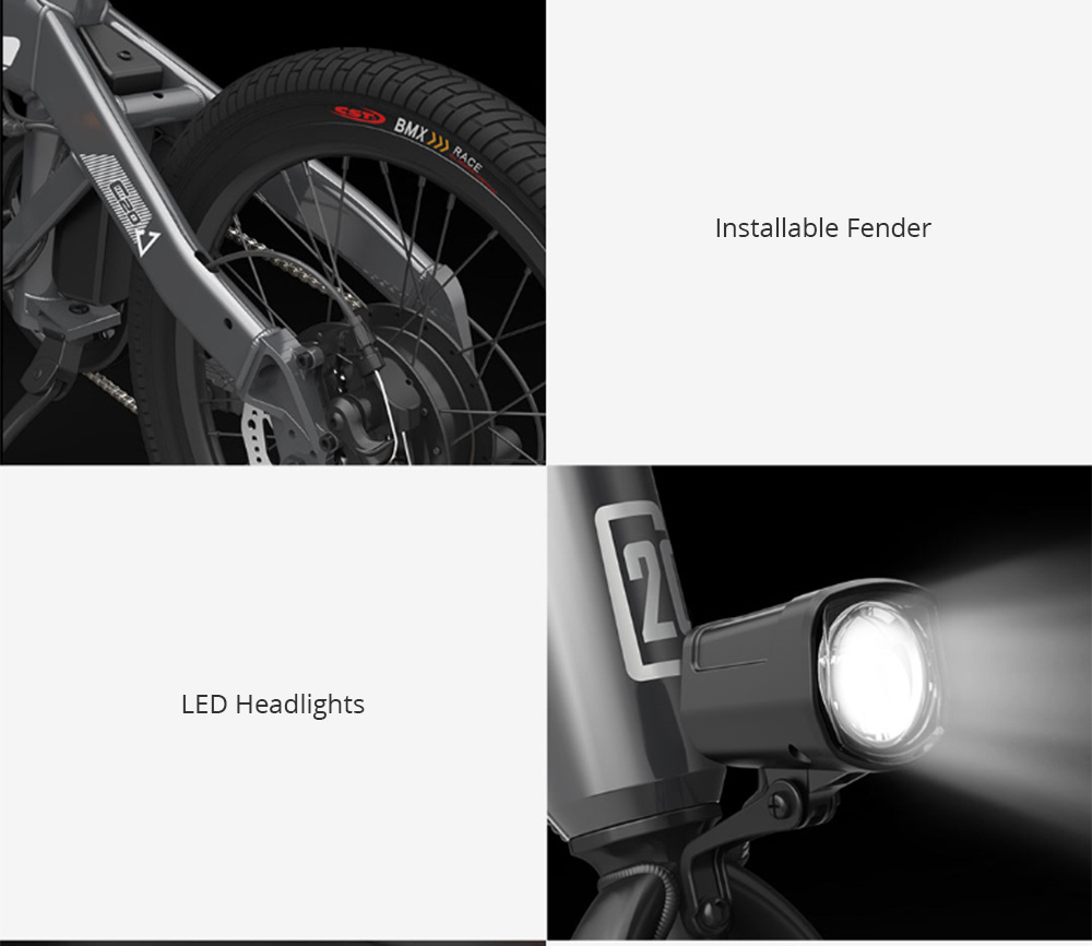 Xiaomi HIMO C20 Xe đạp điện có thể gập lại 250W Động cơ tối đa 25km / h 10Ah Pin ẩn Máy bơm bơm hơi tốc độ biến đổi - Màu trắng